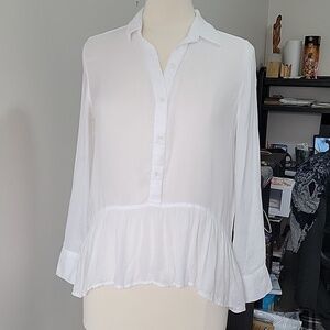 A.N.A A New Approach Elegant White Ruffle Hem Blouse Size S